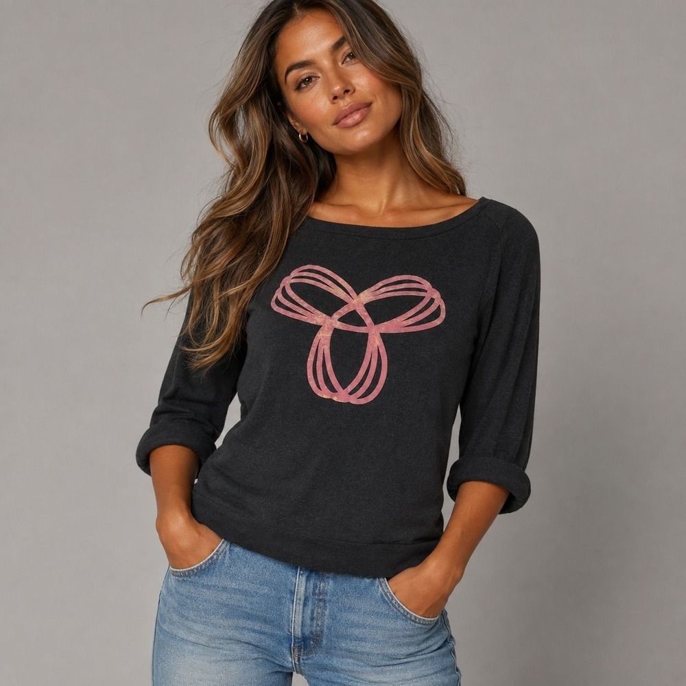 TNA Aritzia Graphic Boat Neck 3/4 Sleeve Lightweight Sweatshirt Top